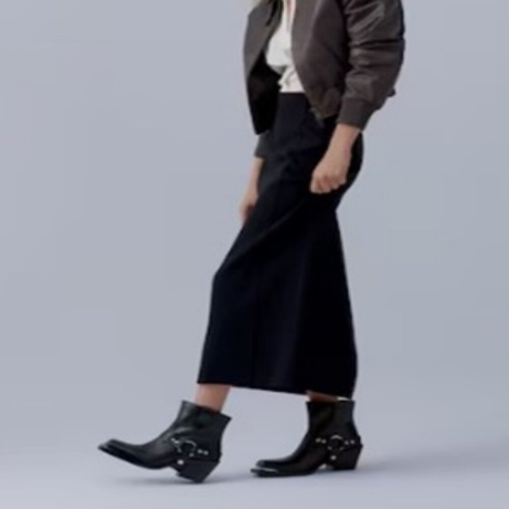 MANGO Moto Black Leather Bootie
